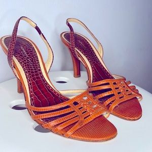 Vintage genuine leather sling back heeled sandal